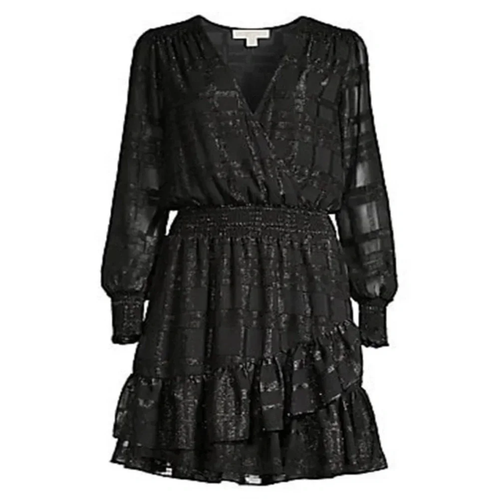 MICHAEL MICHAEL KORS Plaid Metallic Ruffle Dress Size S - Picture 6 of 16